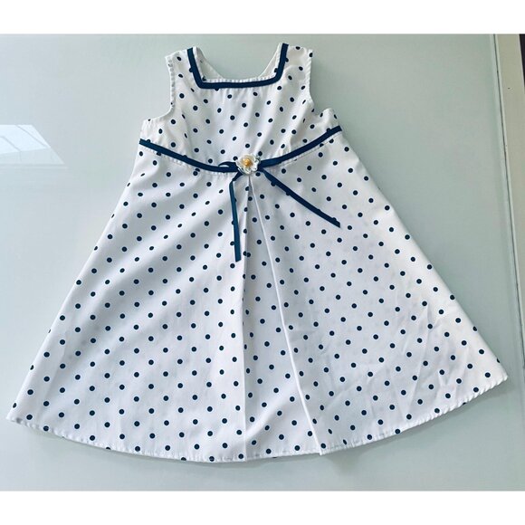 Vintage 3T Polka Dot Dress with Matching Coat: Navy Blue Cotton Blend - Picture 3 of 9